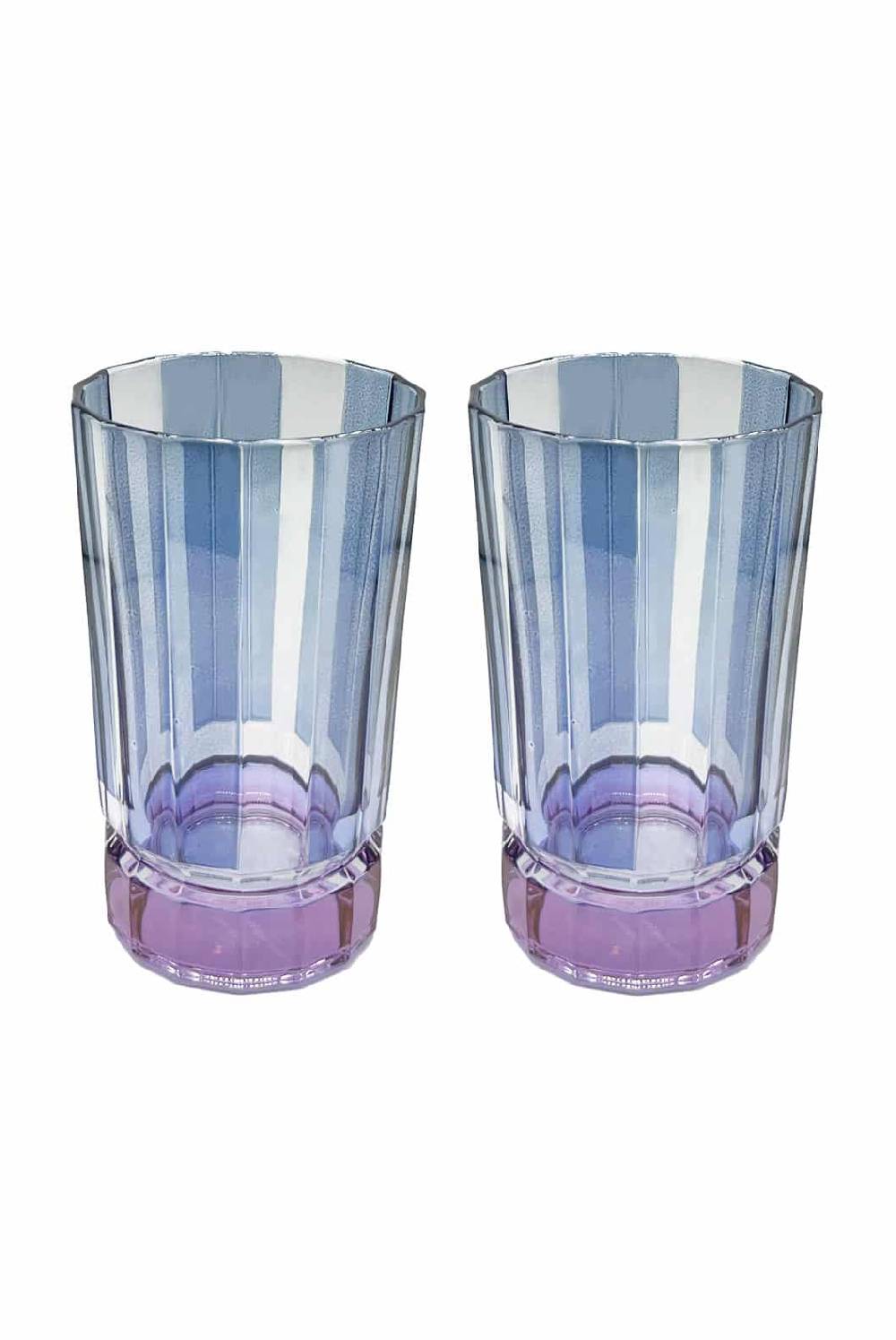 Luisa Beccaria Set di due bicchieri Duccio grandi a righe blu con base viola