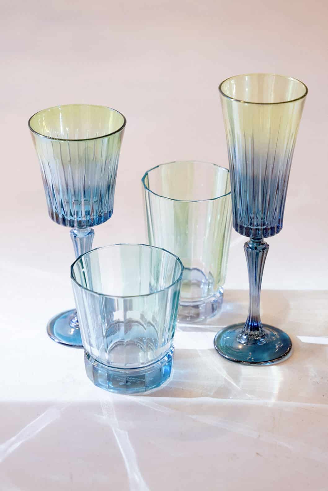 Luisa Beccaria Set Di Due Bicchieri Duccio Grandi A Righe Verdi Con Base Blu