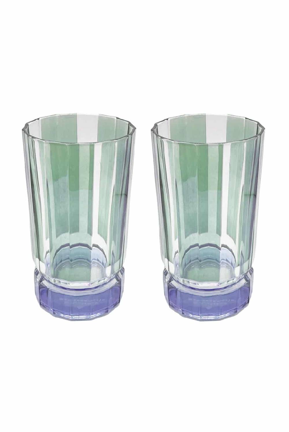 Luisa Beccaria Set di due bicchieri Duccio grandi a righe verdi con base blu