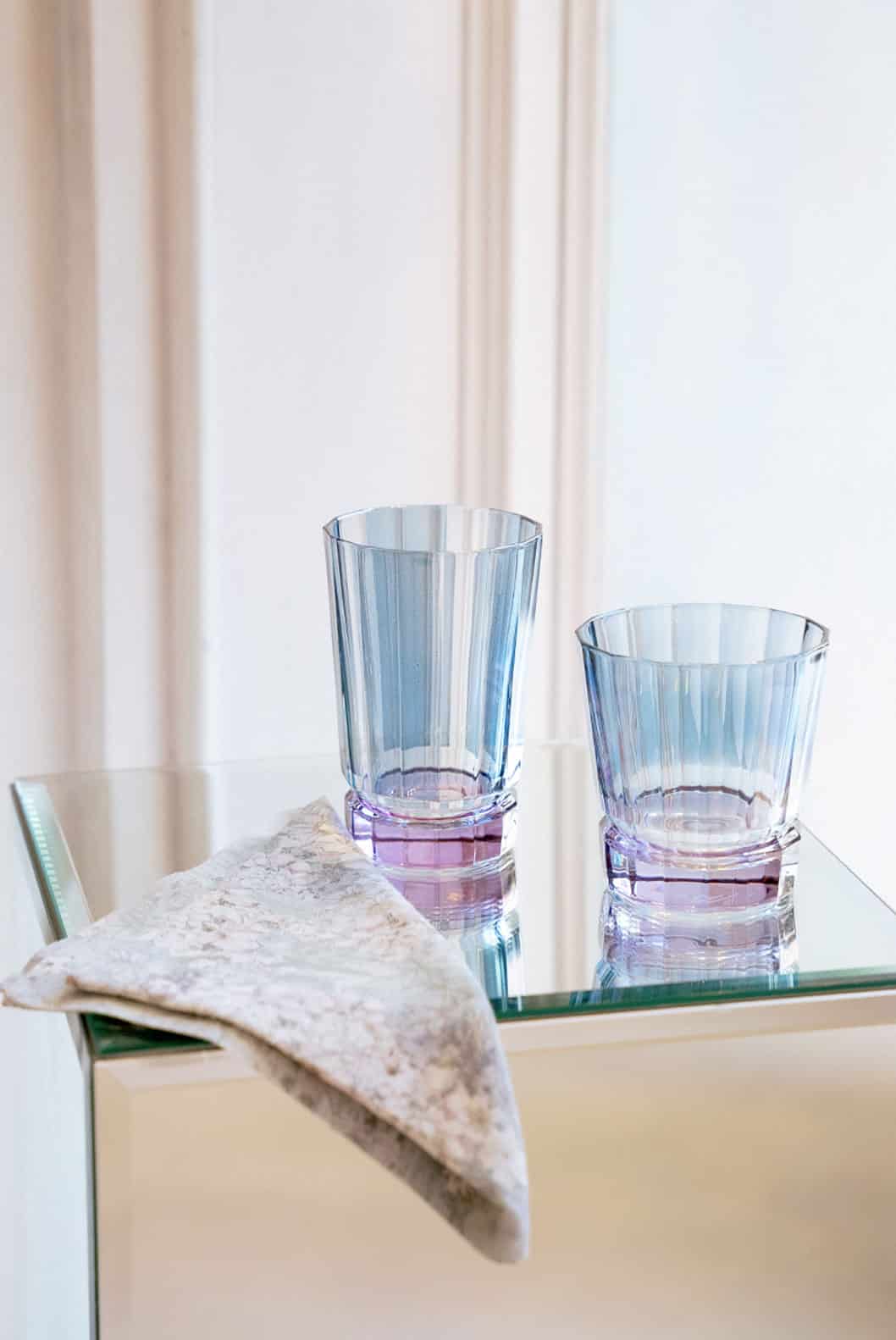 Luisa Beccaria Set Di Due Bicchieri Duccio Piccoli A Righe Blu Con Base Viola