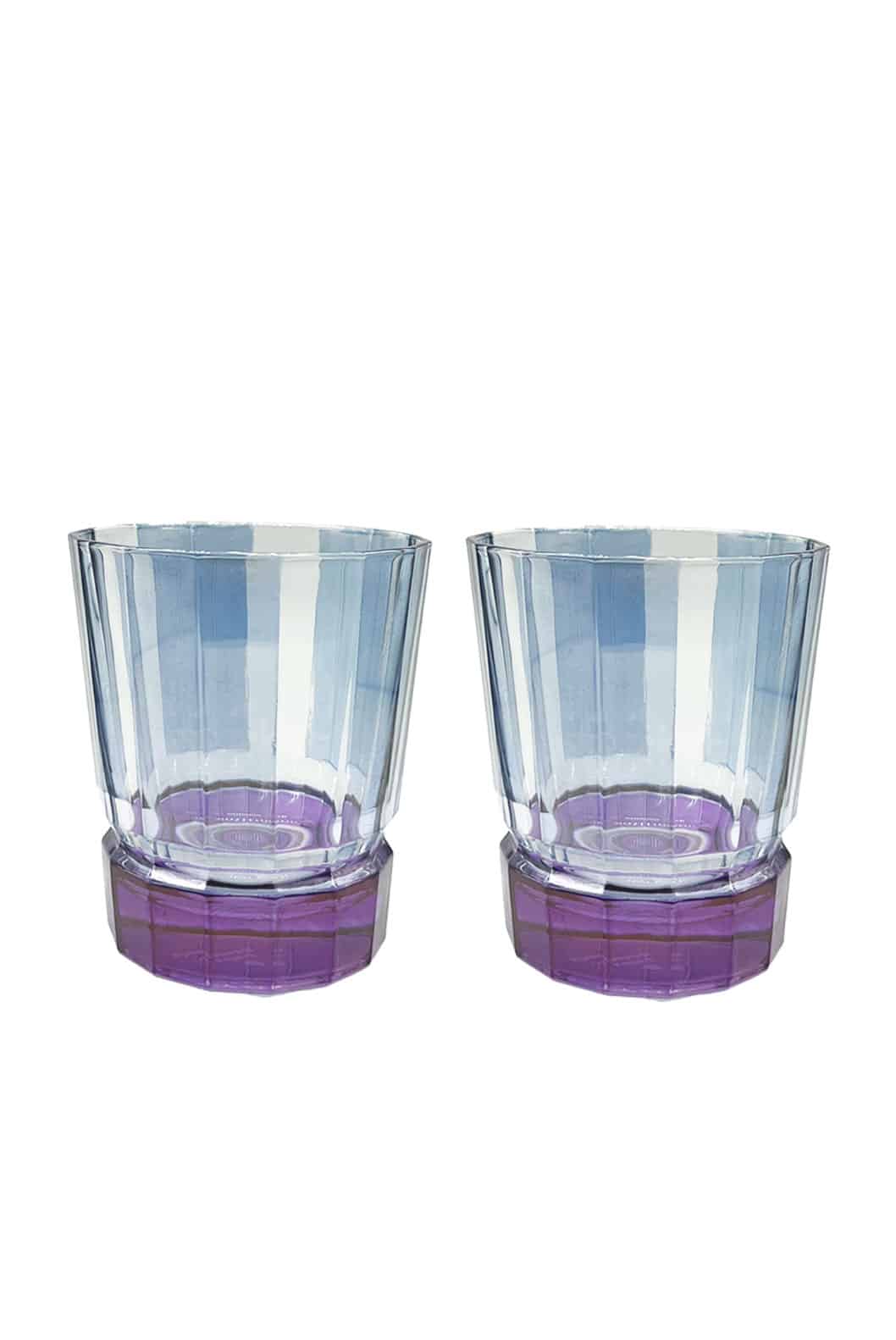 Luisa Beccaria Set di due bicchieri Duccio piccoli a righe blu con base viola