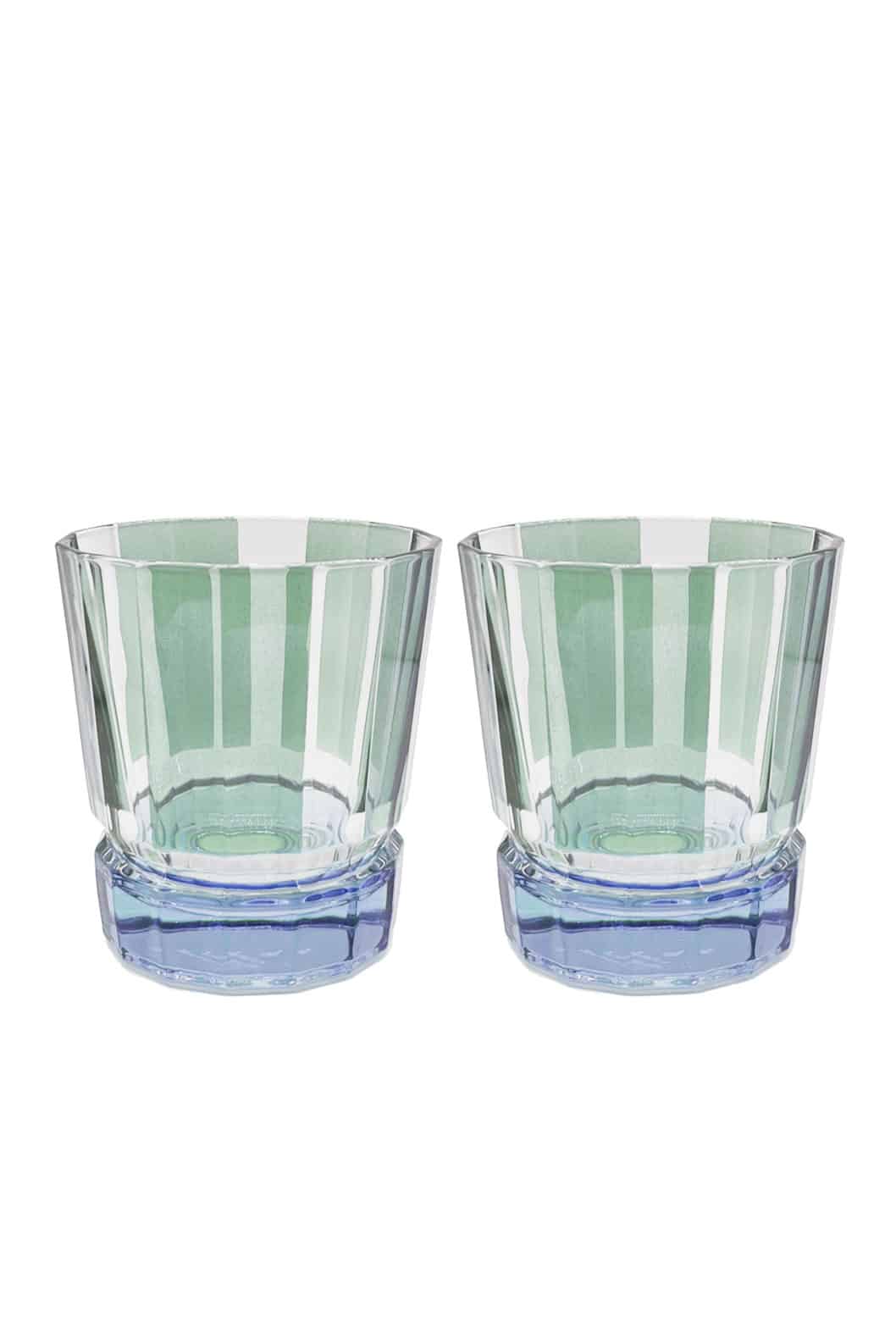 Luisa Beccaria Set di due bicchieri Duccio piccoli a righe verdi con base blu