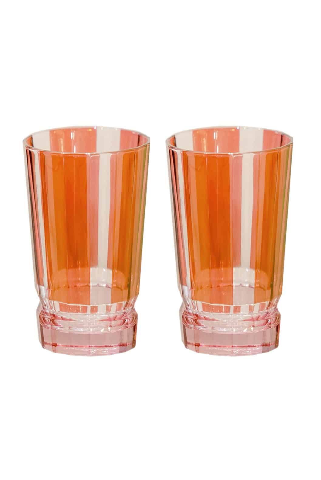 Luisa Beccaria Set rosso a righe di due bicchieri Duccio grandi con base rosa