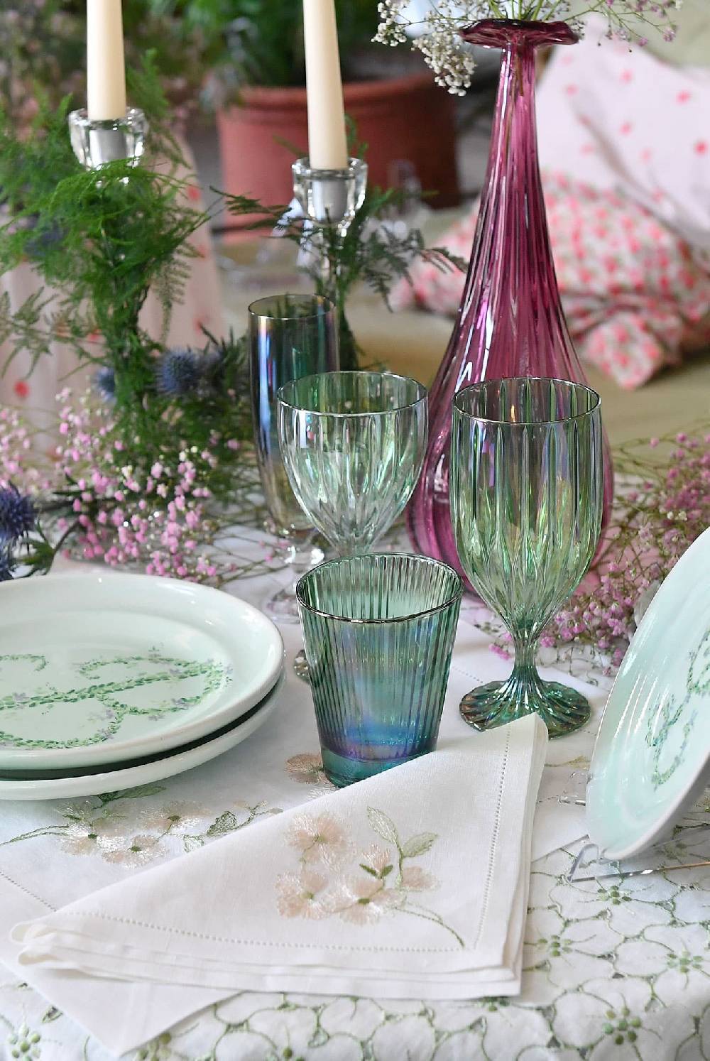 Luisa Beccaria Set Verde Di Due Bicchieri Di Vino Iside