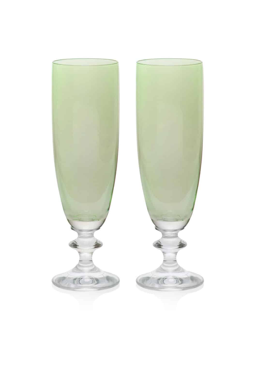 Luisa Beccaria Set Verde Di Due Bicchieri Flauto Roseo