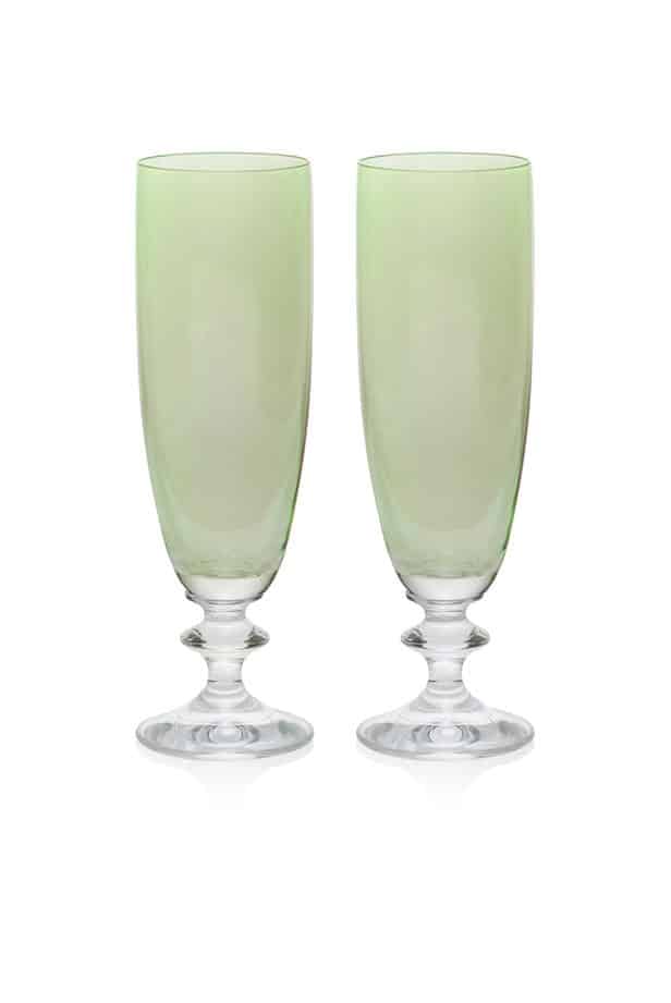 Luisa Beccaria Set Verde Di Due Bicchieri Flauto Roseo