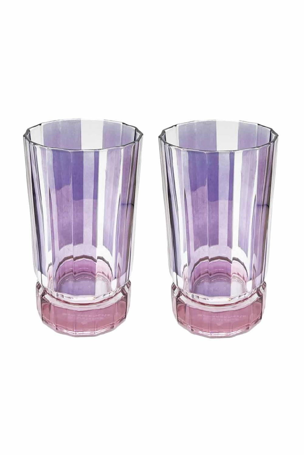 Luisa Beccaria Set viola a righe di due bicchieri Duccio grandi con base rosa