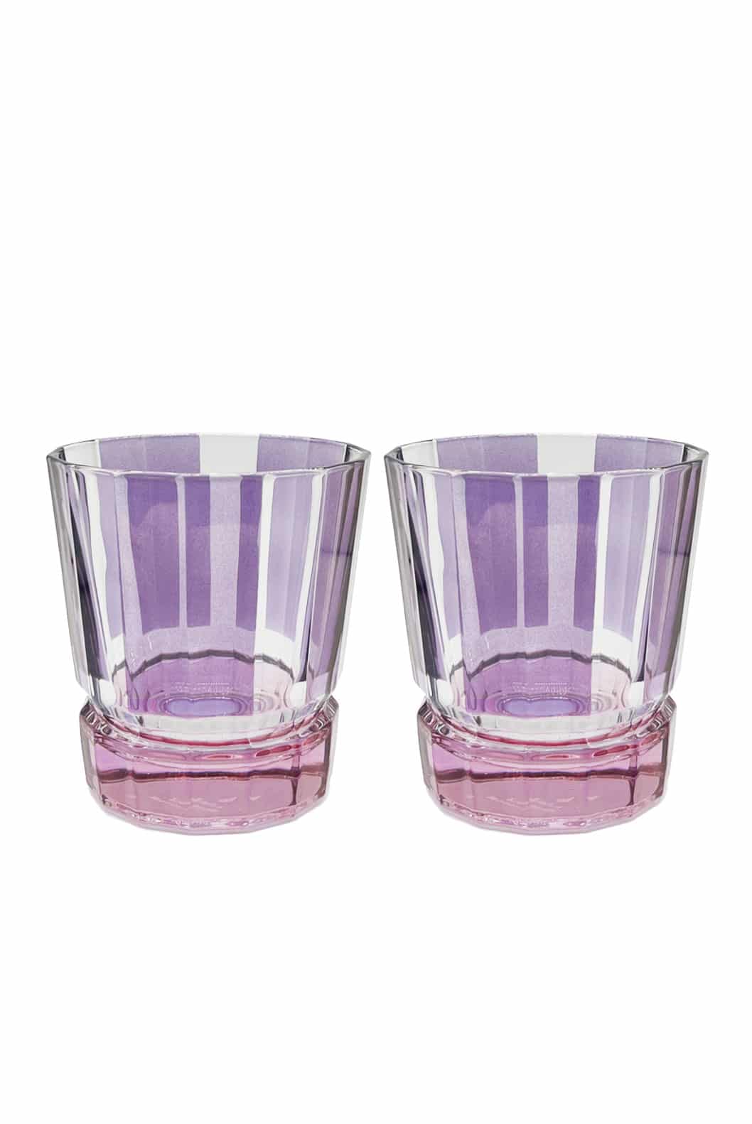 Luisa Beccaria Set viola a righe di due bicchieri Duccio piccoli con base rosa
