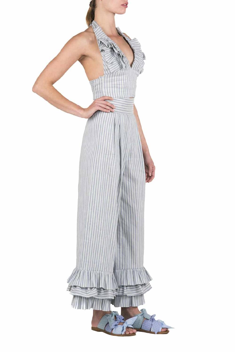 Luisa Beccaria Top All'americana In Misto Lino E Cotone Con Scollo A V