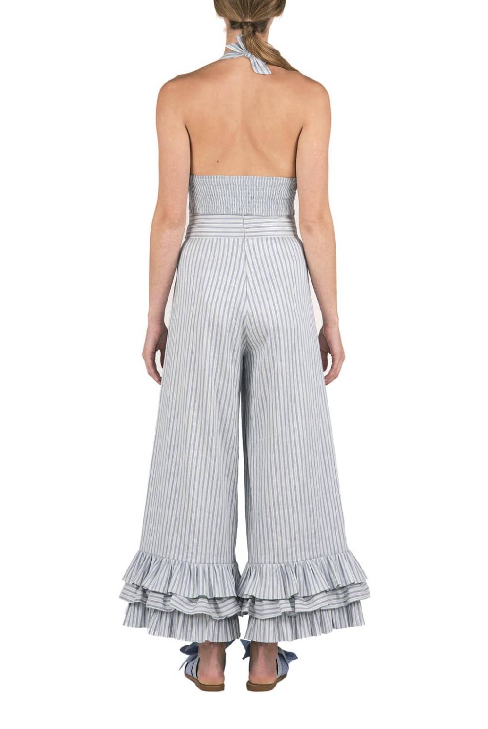 Luisa Beccaria Top All'americana In Misto Lino E Cotone Con Scollo A V