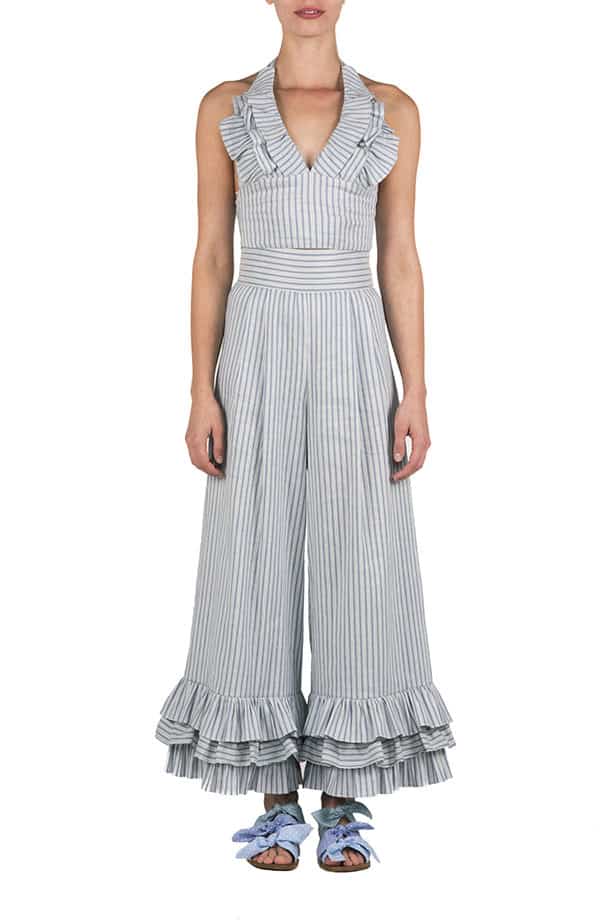 Luisa Beccaria Top all'americana in misto lino e cotone con scollo a V