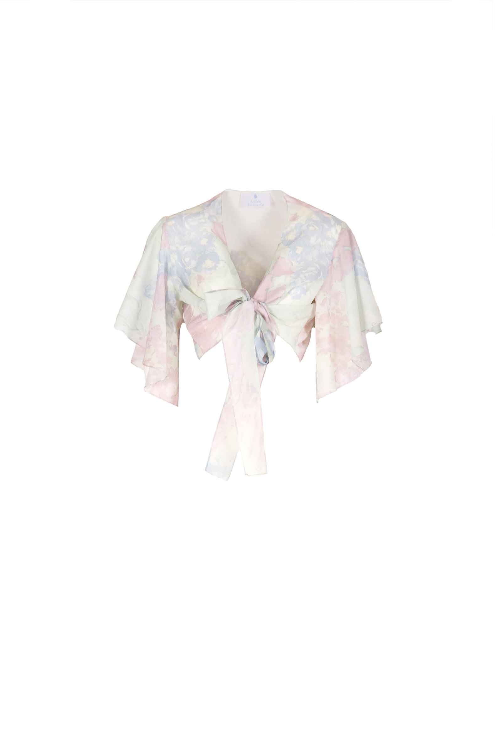 Luisa Beccaria Top con volant e fiocco in fiori astratti