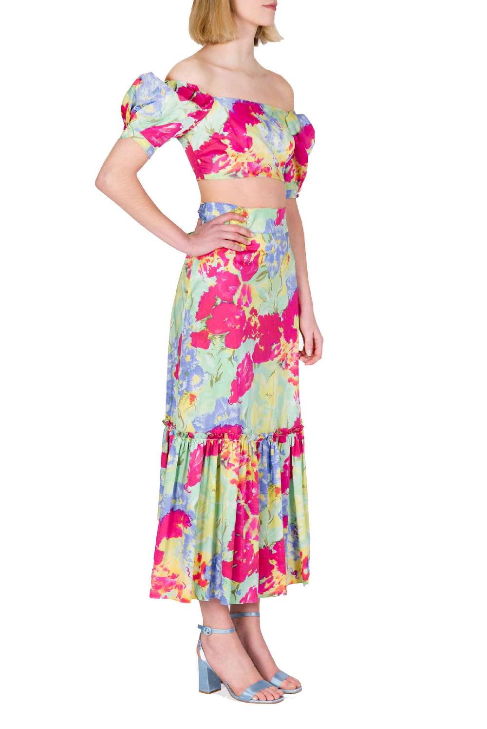 Luisa Beccaria Top In Cotone Stampato Con Spalle Scoperte Con Fiori Astratti