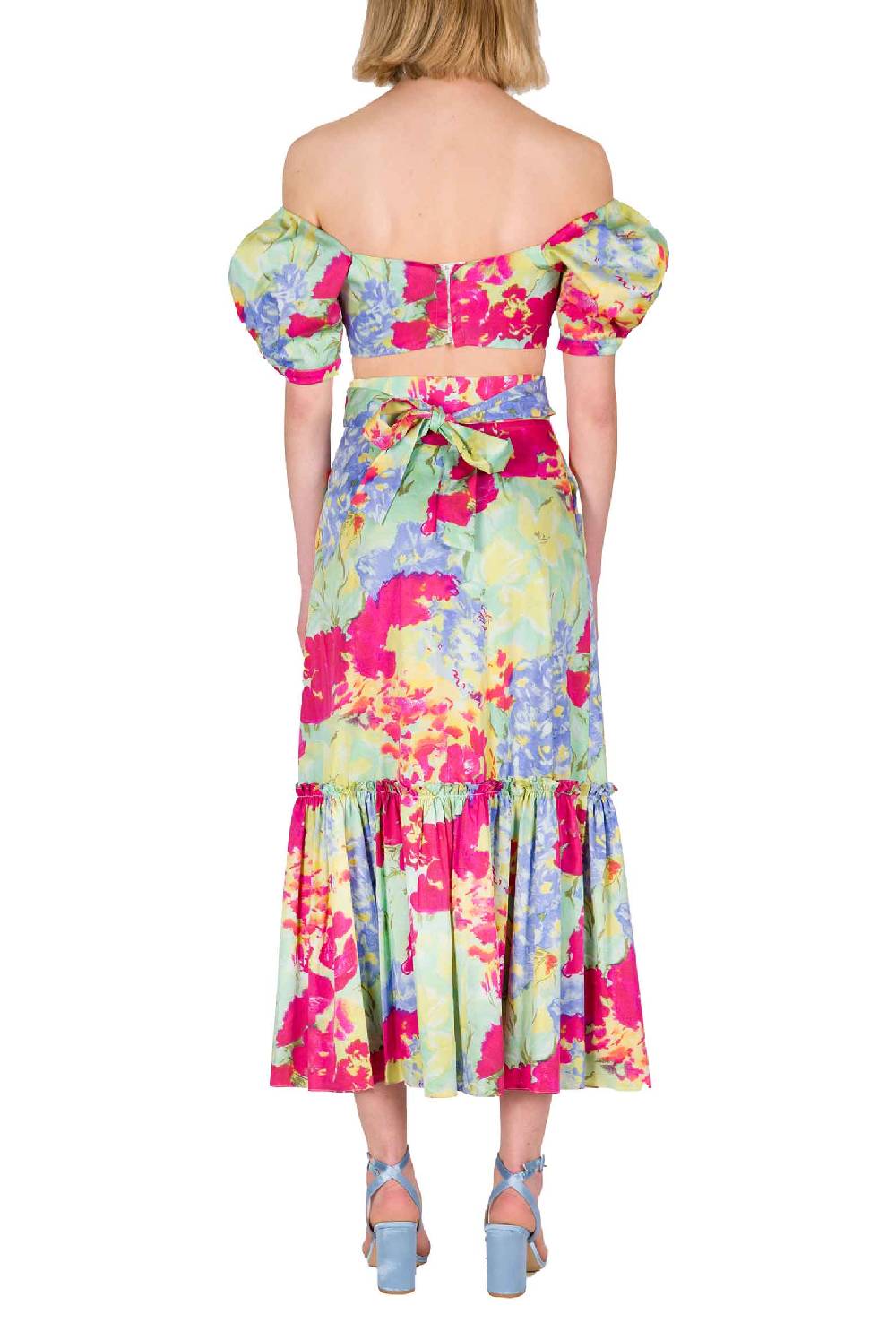 Luisa Beccaria Top In Cotone Stampato Con Spalle Scoperte Con Fiori Astratti