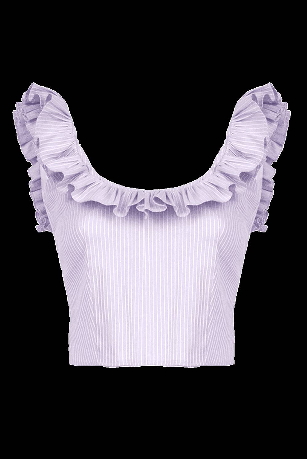 Luisa Beccaria Top in misto cotone a righe con volant lilla / bianco