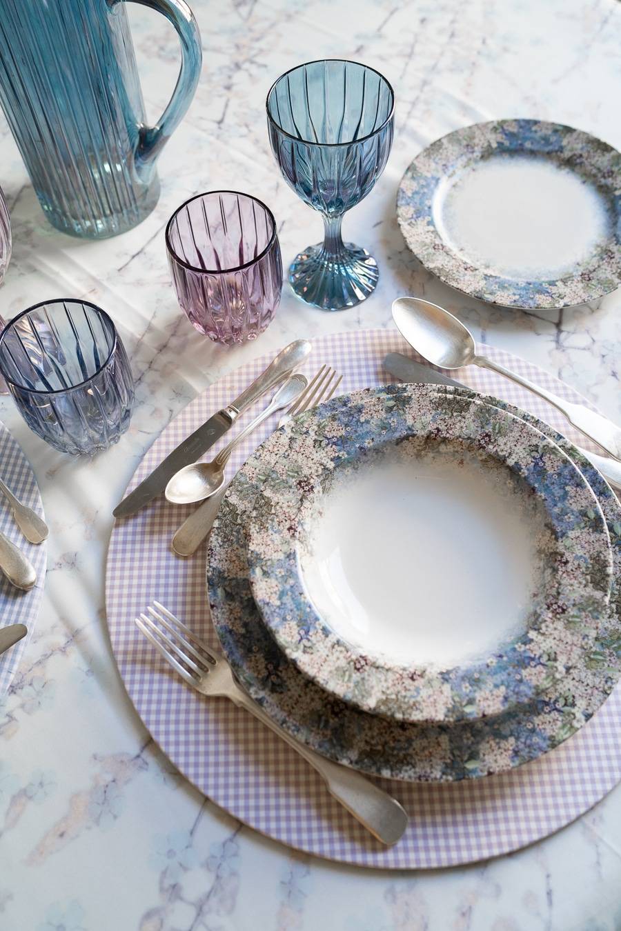 Luisa Beccaria Tovaglietta Viola Rotonda In Cotone Vichy