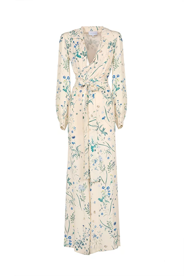 Luisa Beccaria Tuta in crêpe con stampa floreale di Herbarium con cintura