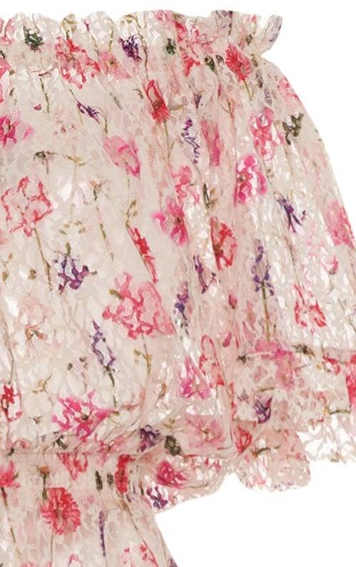 Luisa Beccaria Tuta In Pizzo Con Stampa Floreale Con Spalle Scoperte