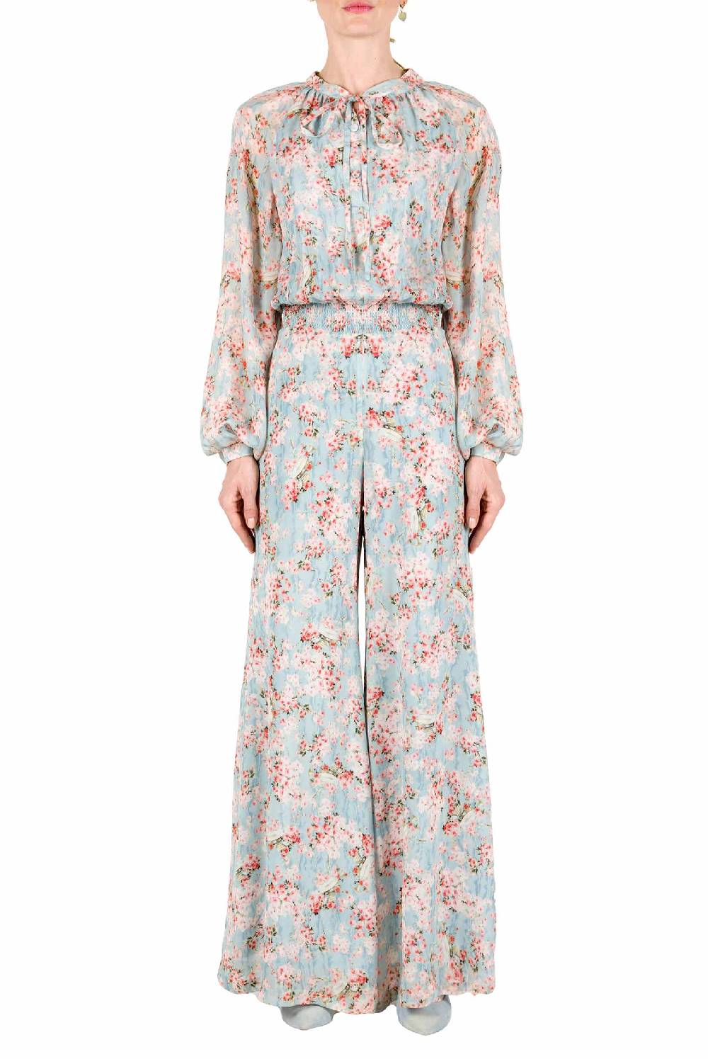 Luisa Beccaria Tuta Stampata Con Boccioli Di Rosa Georgette