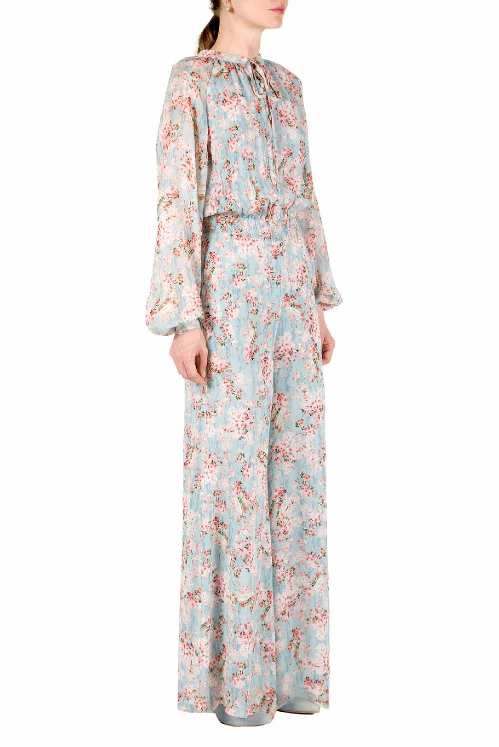 Luisa Beccaria Tuta Stampata Con Boccioli Di Rosa Georgette