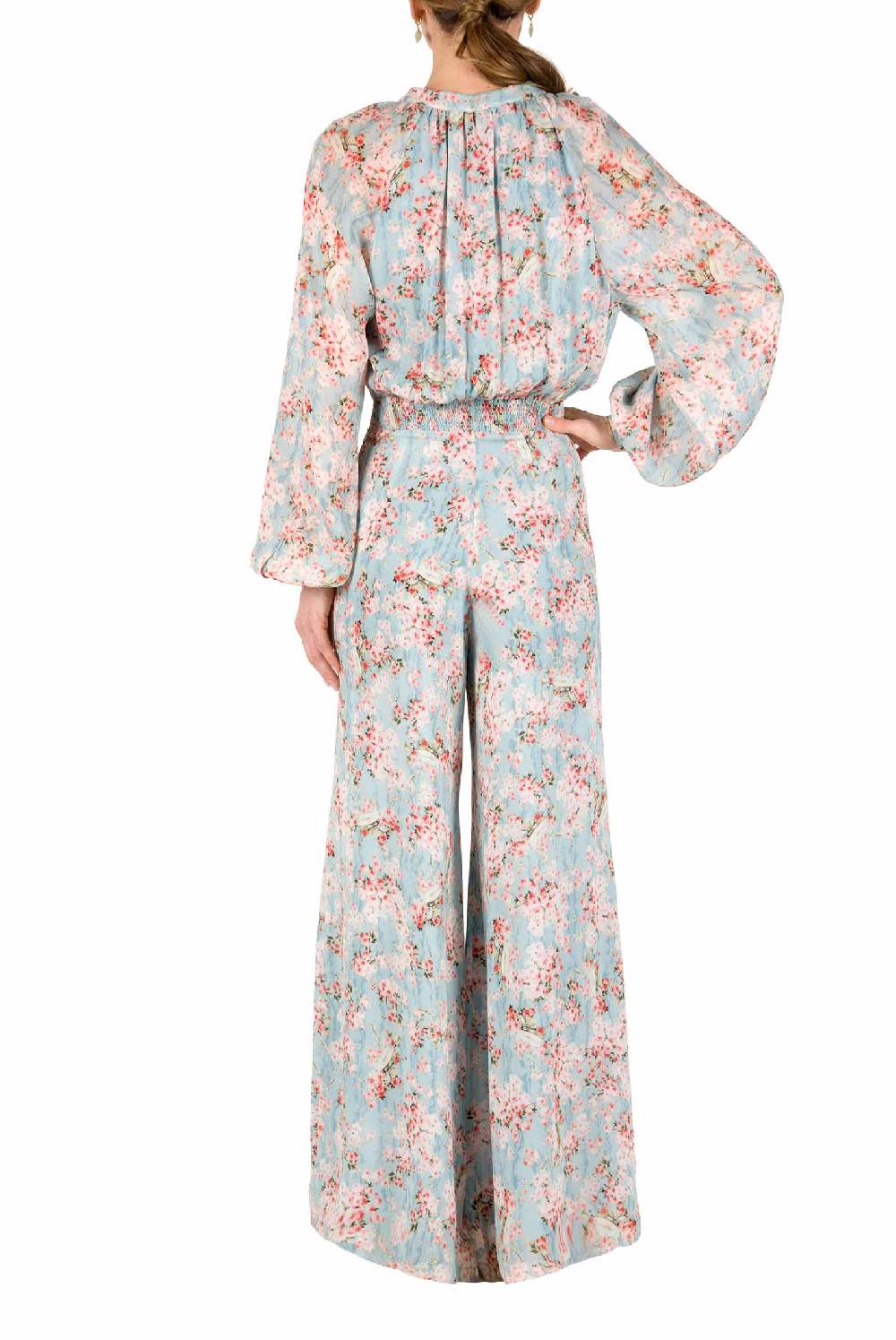 Luisa Beccaria Tuta Stampata Con Boccioli Di Rosa Georgette