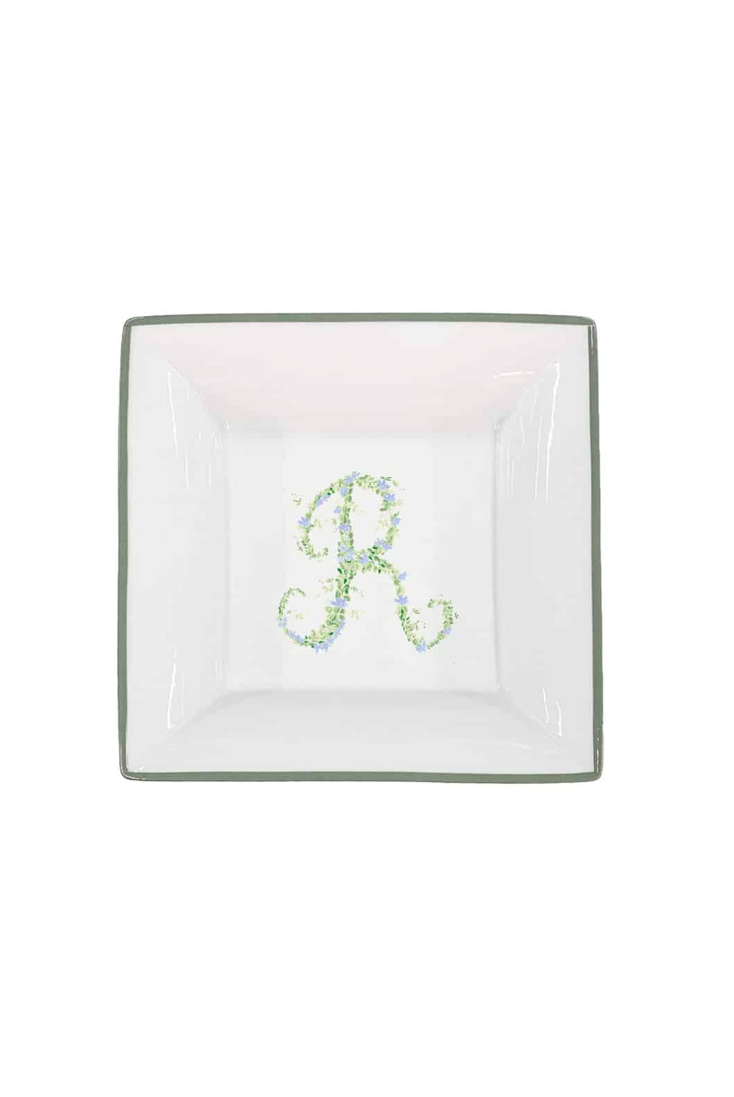 Luisa Beccaria Vassoio Portaoggetti Con Monogramma Personalizzabile Con Bordo Verde