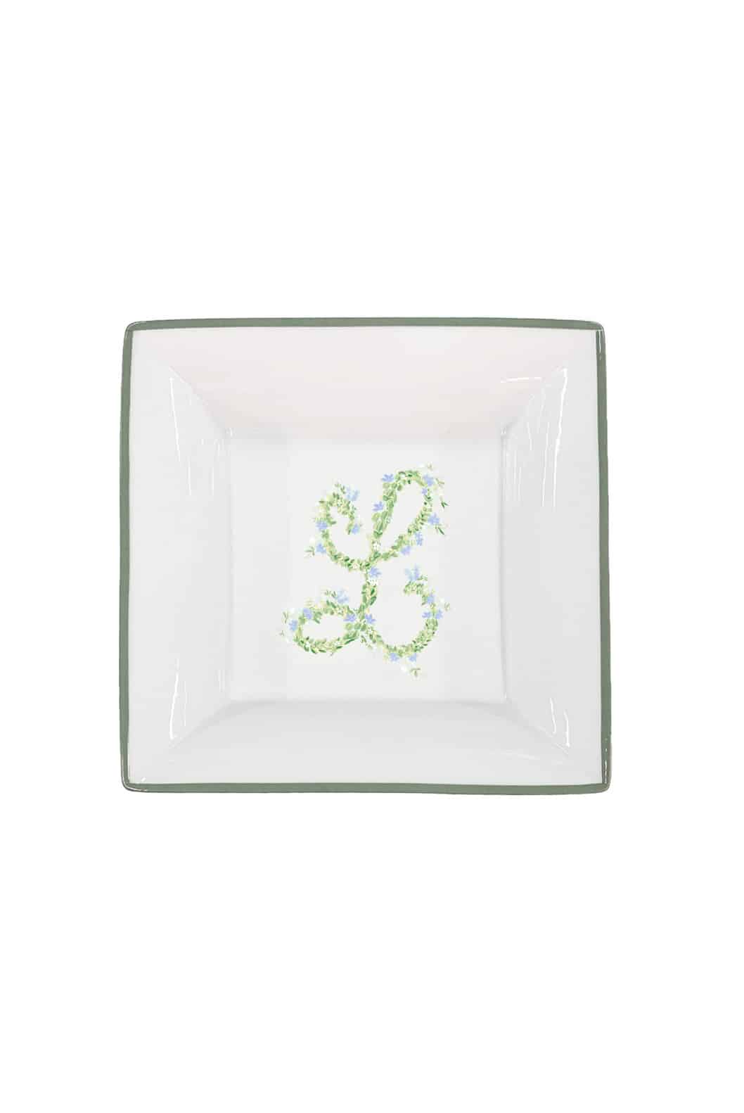 Luisa Beccaria Vassoio portaoggetti con monogramma personalizzabile con bordo verde