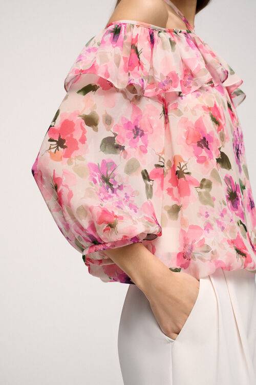 Luisa Spagnoli Brioche - Top Floreale In Seta