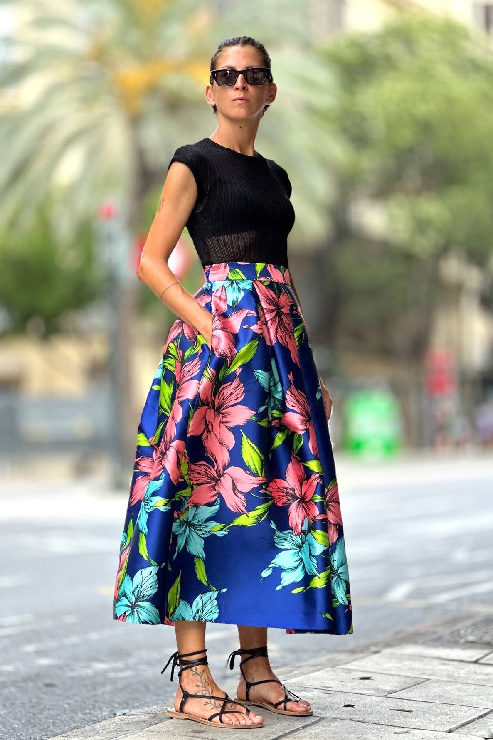 Lunatica Milano Gonna Big Flower Blu