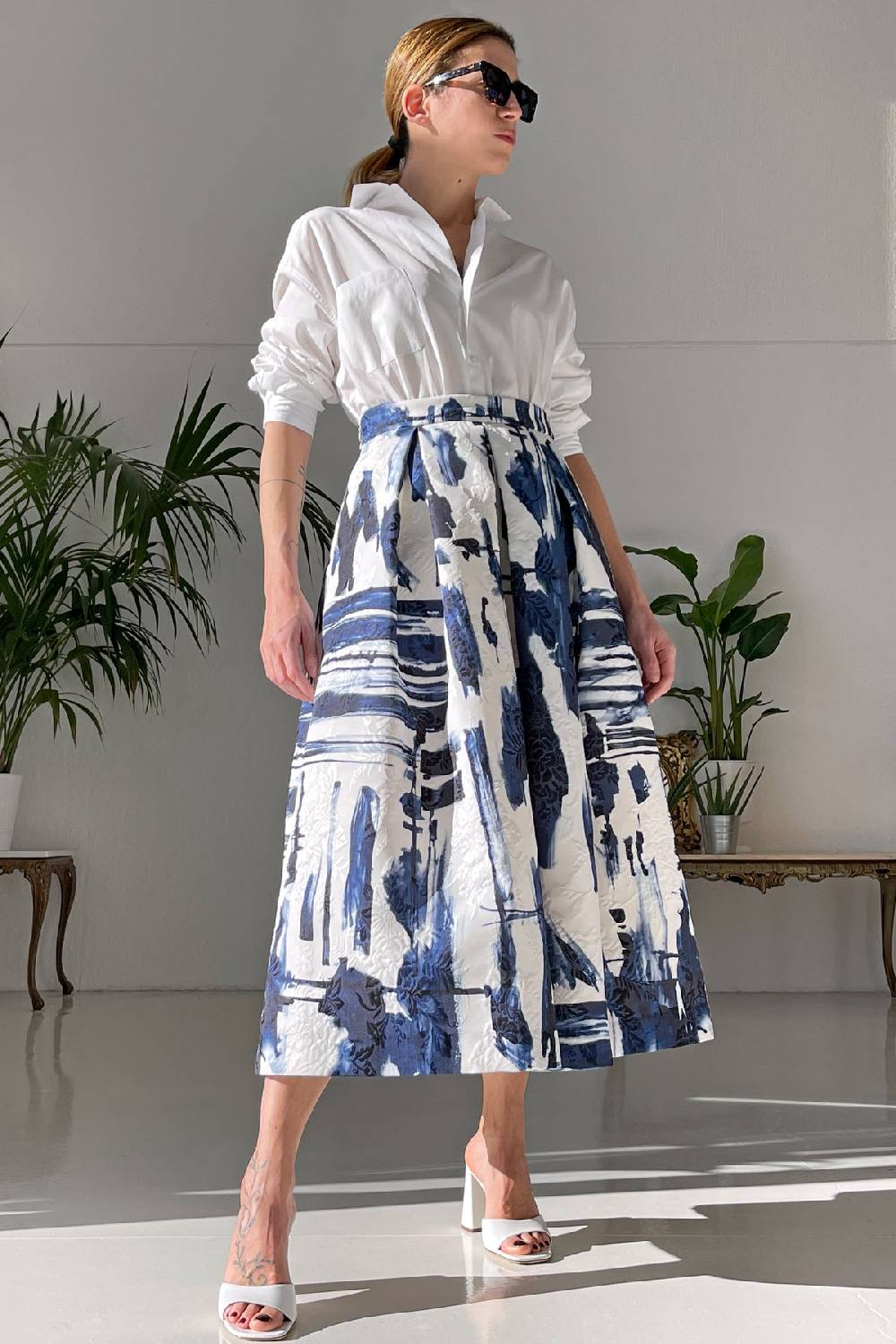 Lunatica Milano Gonna Midi Abstract Blu