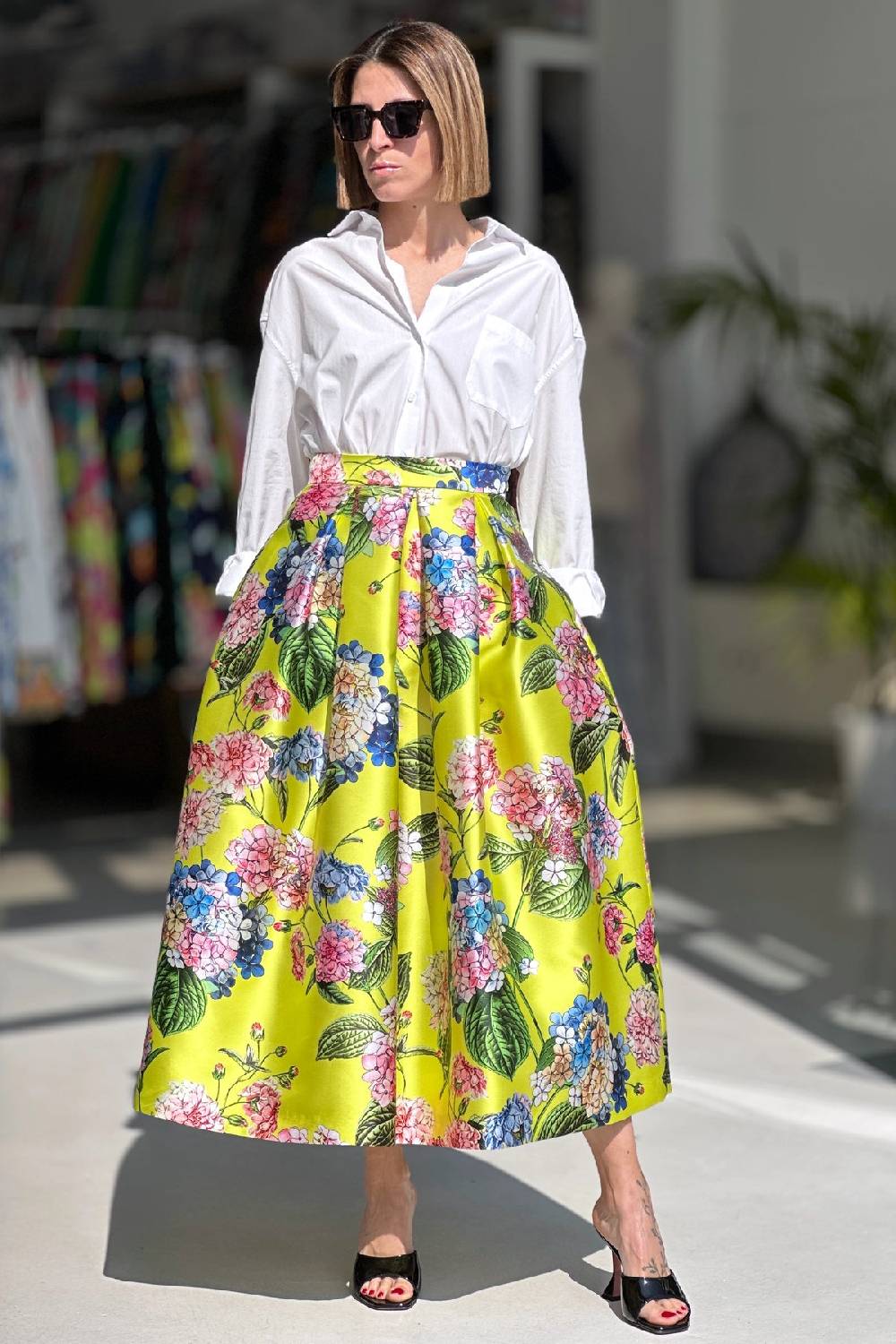 Lunatica Milano Gonna mikado Hydrangeas Yellow