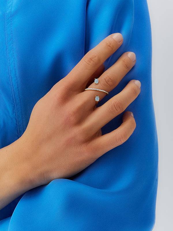 Nanis Anello Ad Incrocio "DANCING AZURE" In Oro, Diamanti E Acquamarina – Nanis Italian Jewels