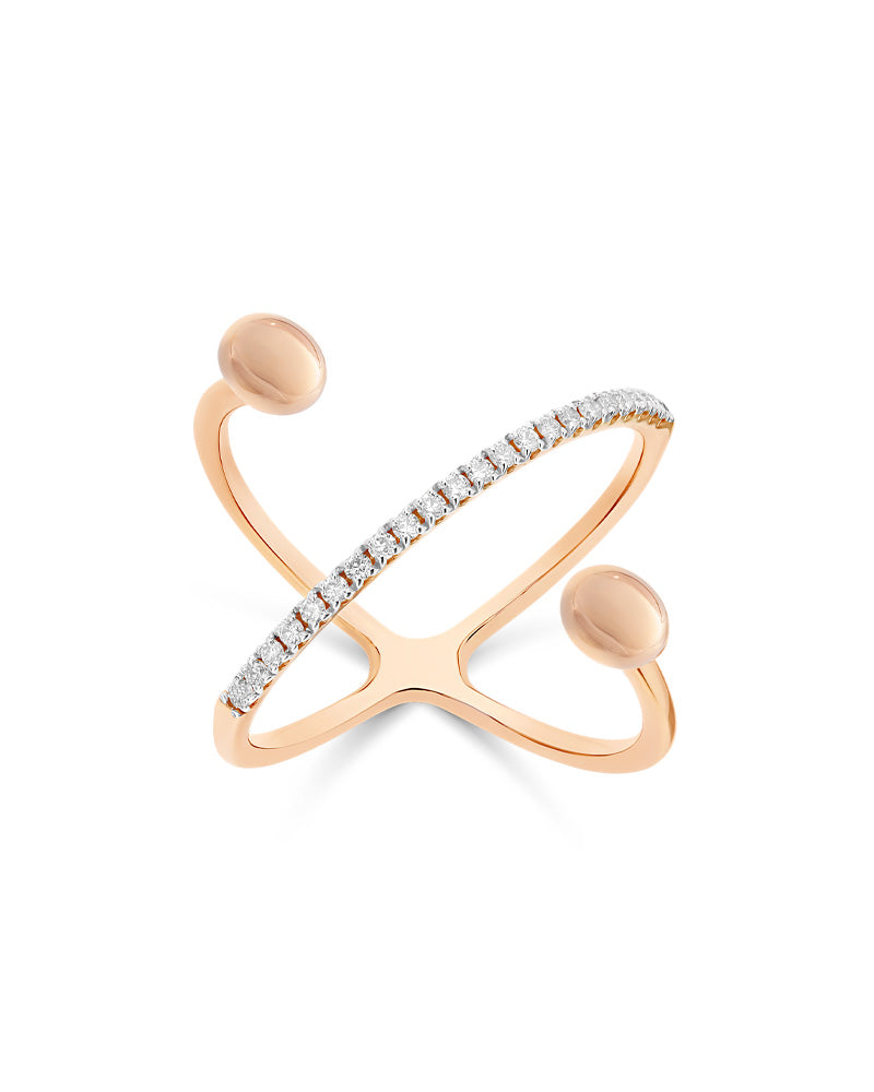 Nanis Anello ad incrocio "DANCING ÉLITE" con boules in oro rosa e diamanti ( – Nanis Italian Jewels
