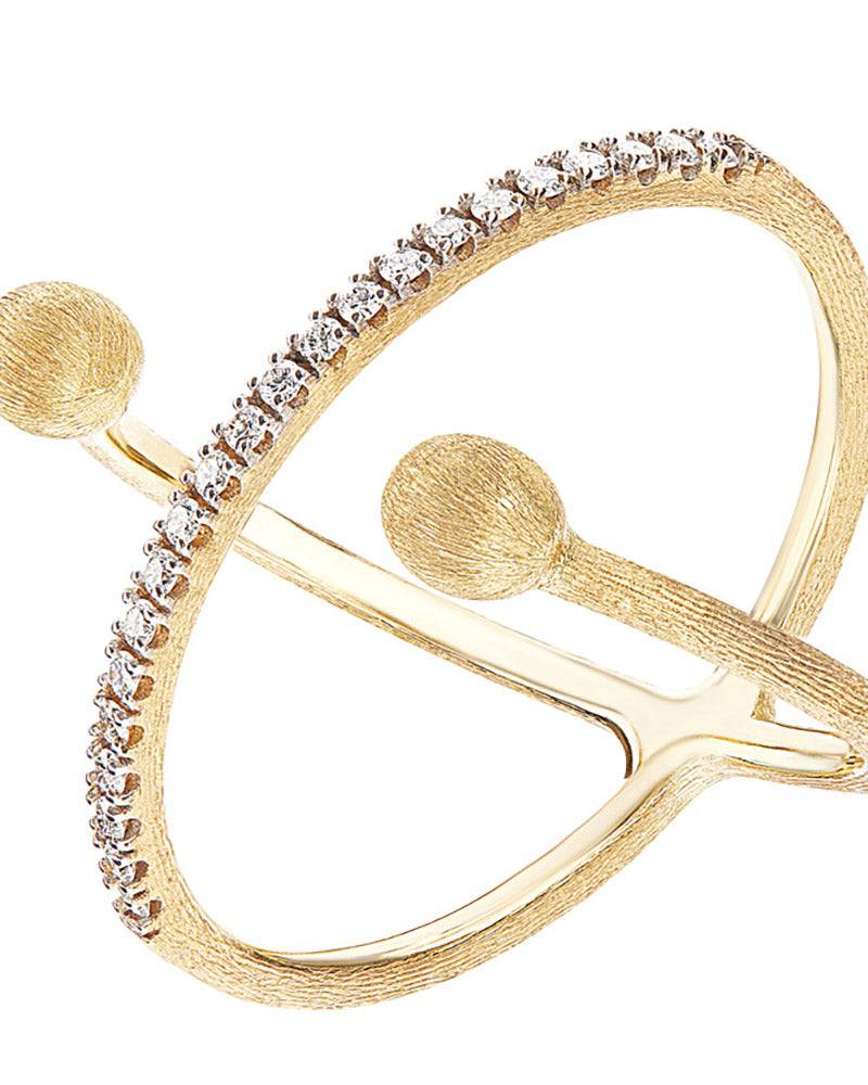 Nanis Anello Ad Incrocio "DANCING ÉLITE" Con Boules Incise A Mano In Oro E D – Nanis Italian Jewels