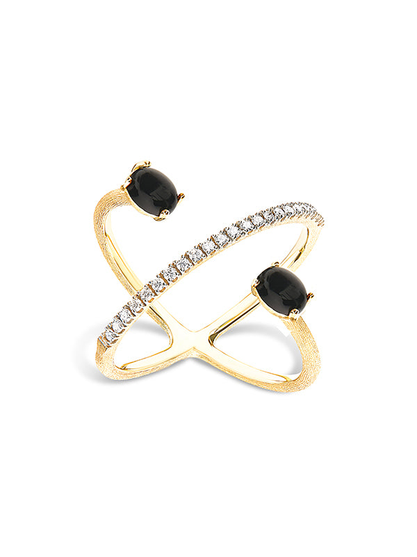 Nanis Anello ad incrocio "DANCING MYSTERY BLACK" in oro, diamanti e onice ne – Nanis Italian Jewels