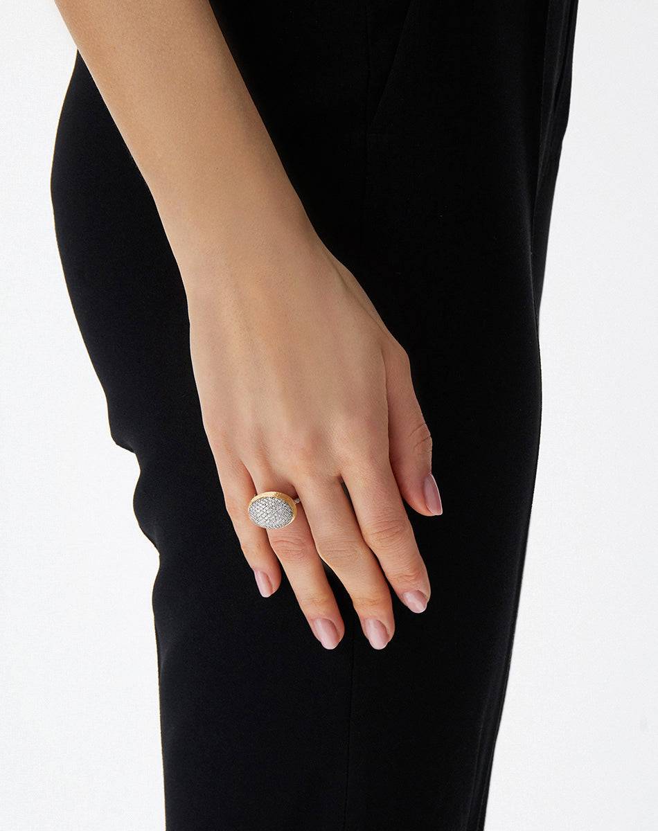 Nanis Anello "Boules" In Oro Inciso E Pavè Di Diamanti (grande) – Nanis Italian Jewels