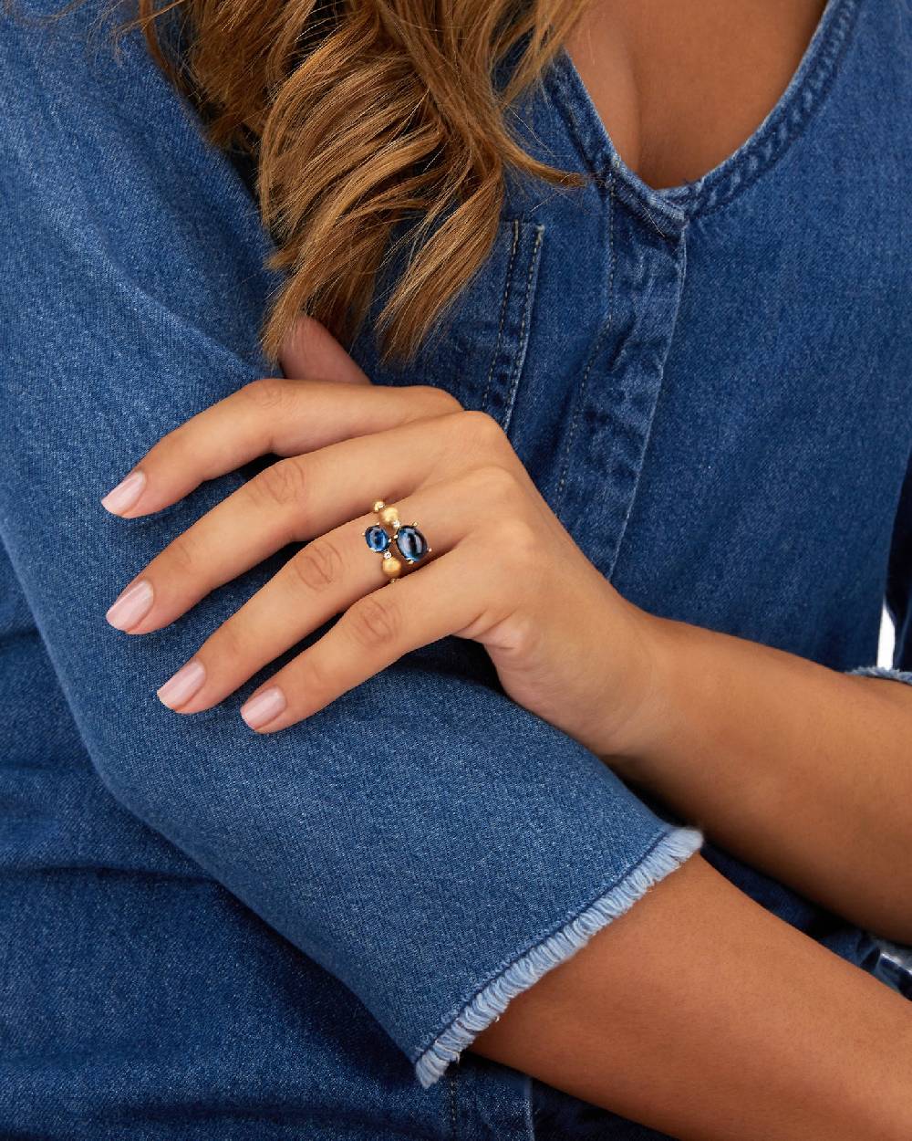 Nanis Anello Contrariè "DANCING AZURE" Con Boules In Oro, Diamanti E Topazio – Nanis Italian Jewels