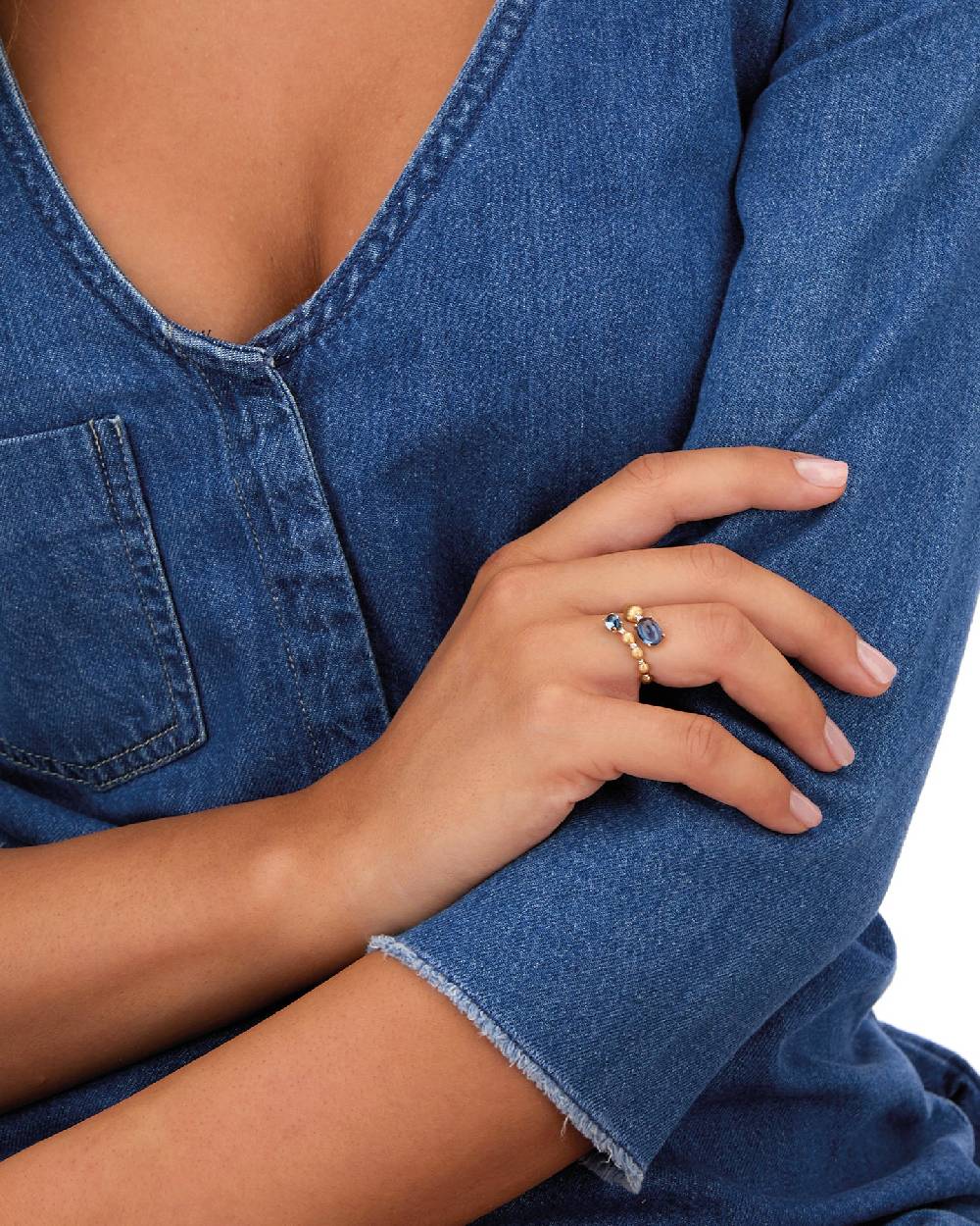 Nanis Anello Contrariè "DANCING AZURE" Con Boules In Oro, Diamanti E Topazio – Nanis Italian Jewels