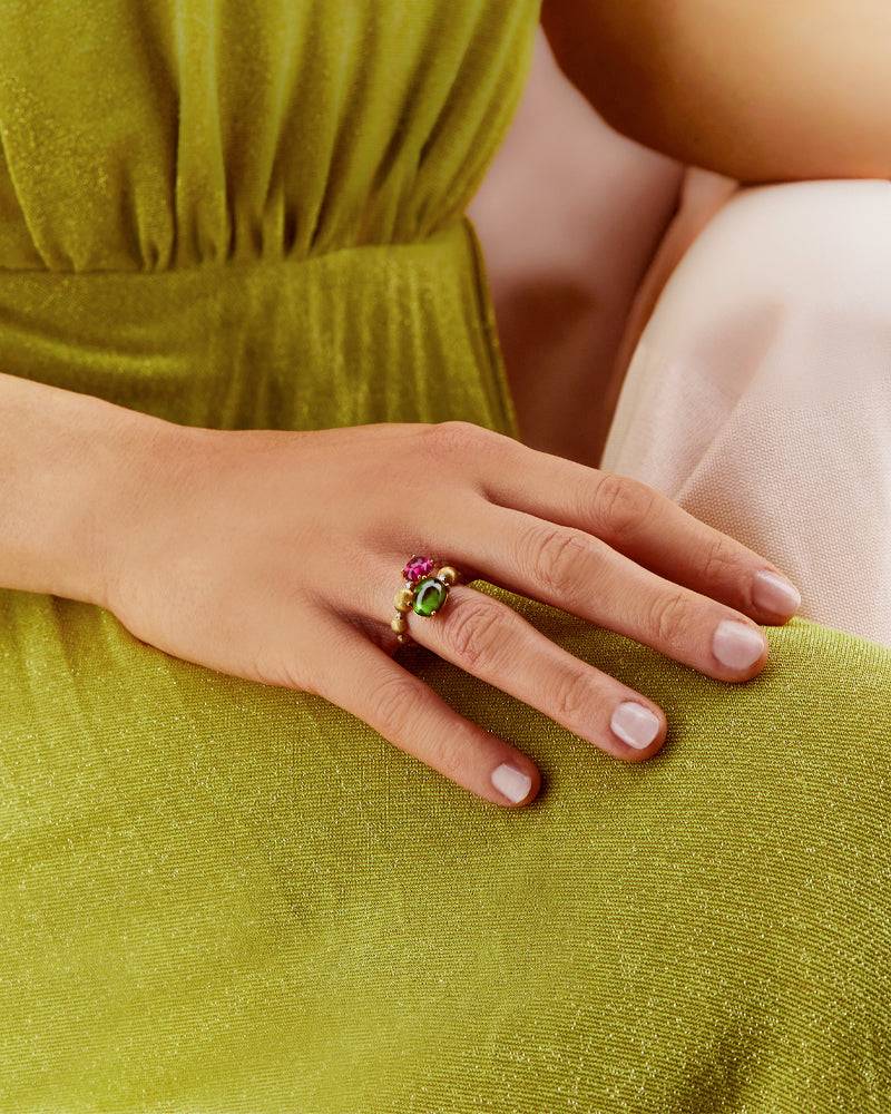 Nanis Anello Contrariè "DANCING TOURMALINES" In Oro, Diamanti, Tormaline Ros – Nanis Italian Jewels