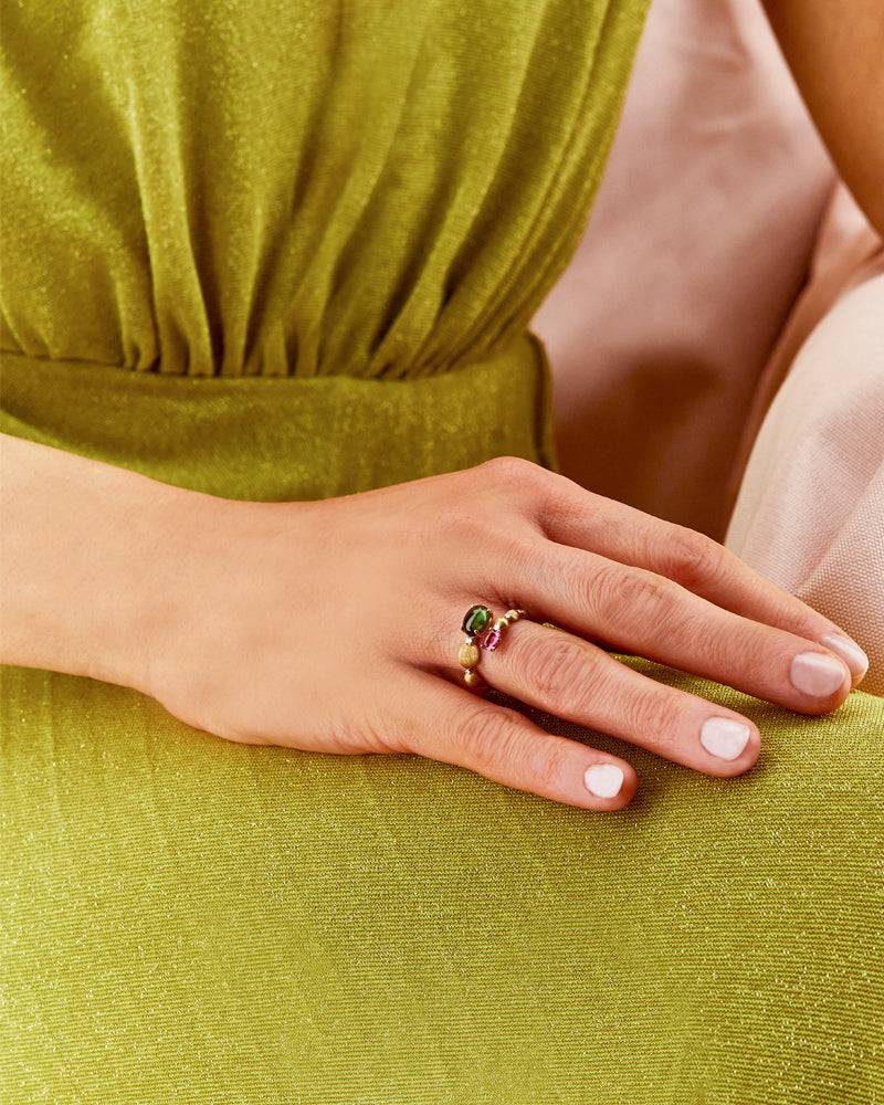 Nanis Anello Contrariè "DANCING TOURMALINES" In Oro, Diamanti, Tormaline Ros – Nanis Italian Jewels