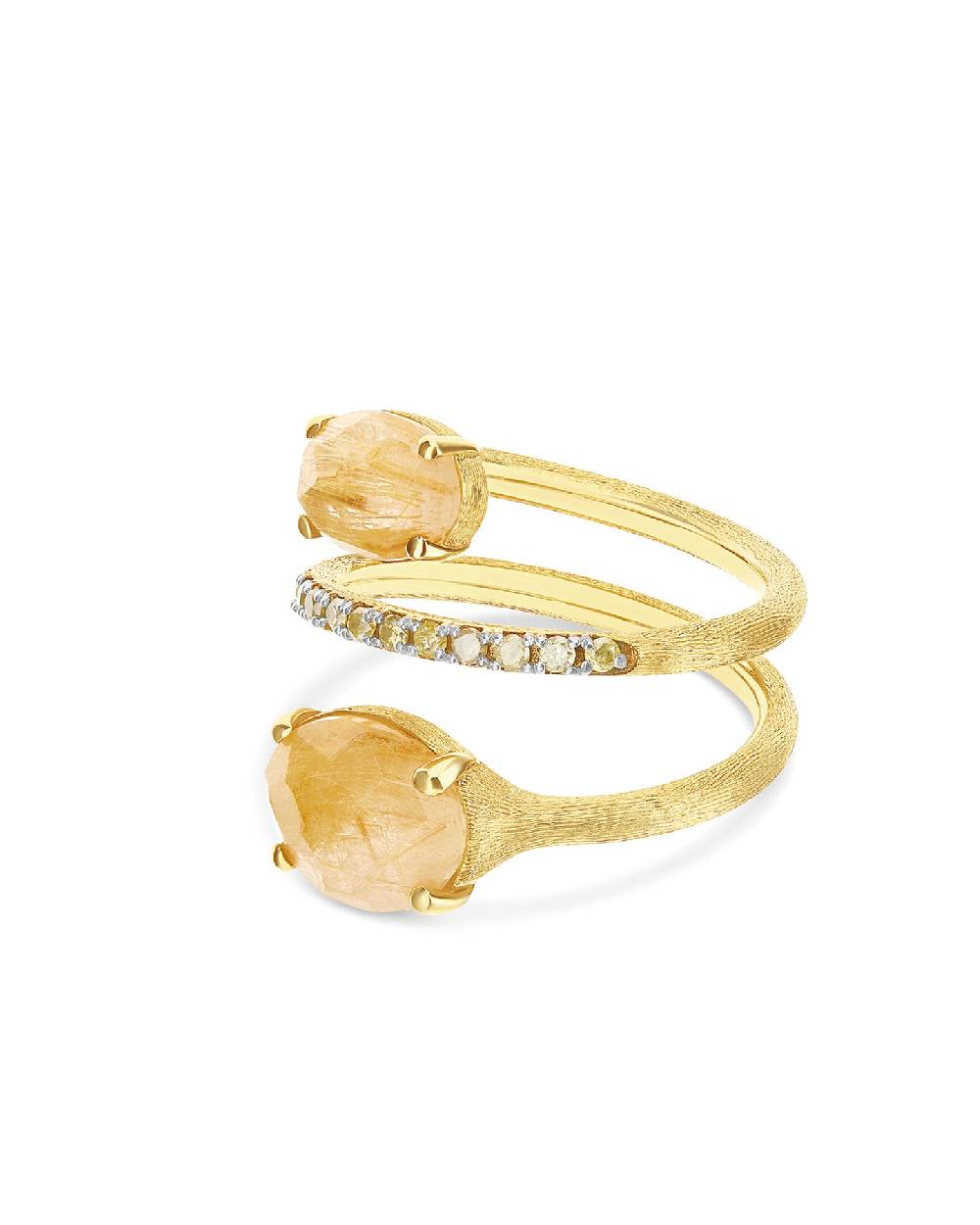 Nanis Anello Contrariè "IPANEMA" In Oro, Quarzo Rutilato Giallo E Dettagli D – Nanis Italian Jewels