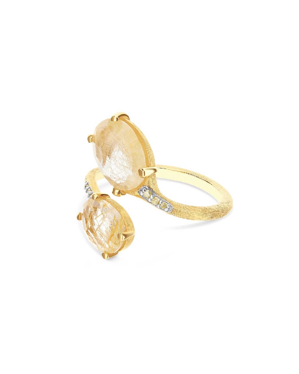 Nanis Anello Contrariè "IPANEMA" In Oro, Quarzo Rutilato Giallo E Dettagli D – Nanis Italian Jewels