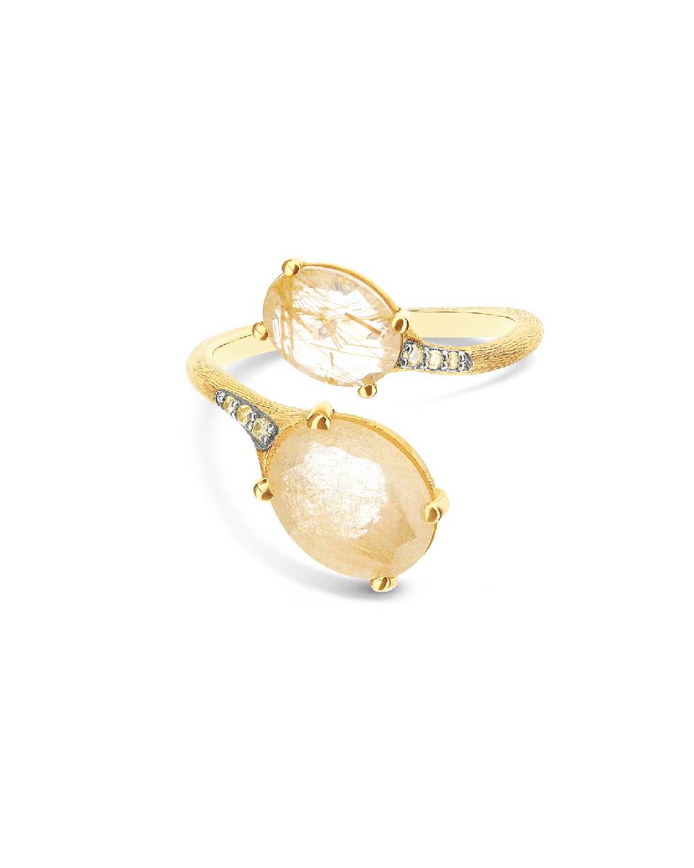 Nanis Anello contrariè "IPANEMA" in oro, quarzo rutilato giallo e dettagli d – Nanis Italian Jewels