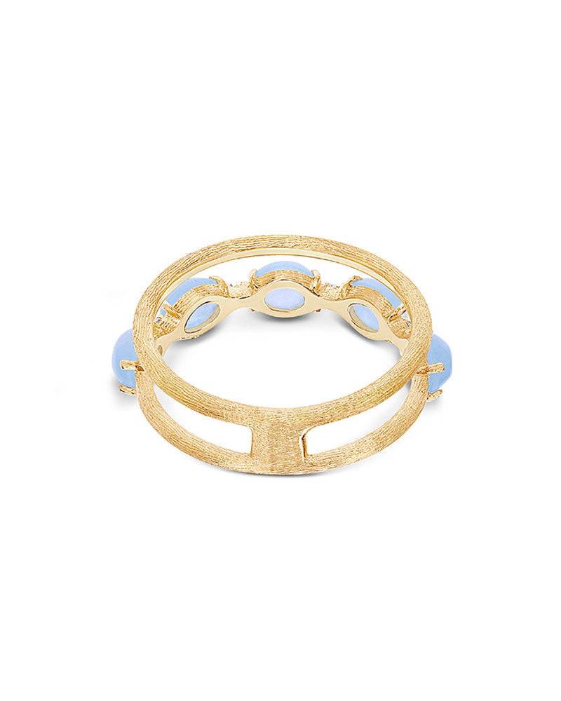Nanis Anello "DANCING AZURE" A Doppia Fascia In Oro, Diamanti E Acquamarina – Nanis Italian Jewels