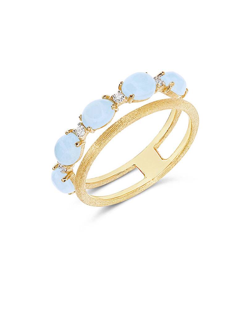 Nanis Anello "DANCING AZURE" a doppia fascia in oro, diamanti e acquamarina – Nanis Italian Jewels