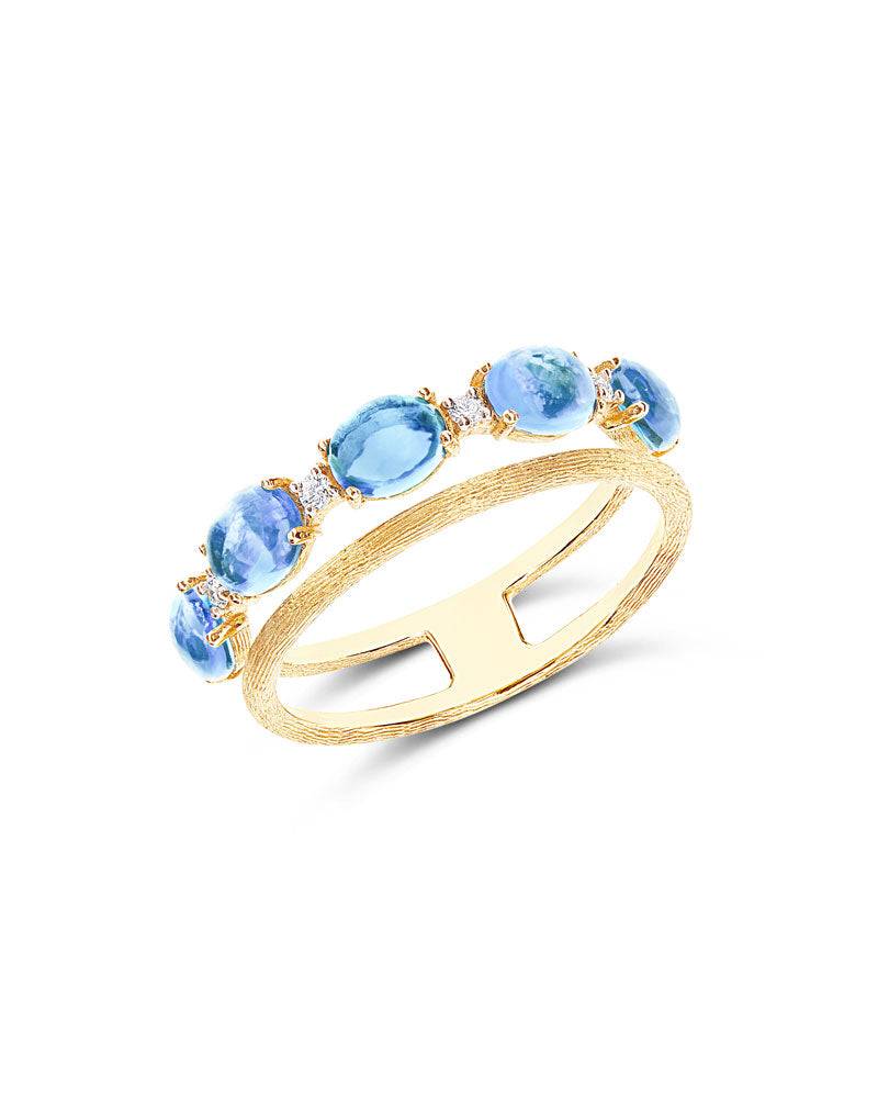 Nanis Anello "DANCING AZURE" a doppia fascia in oro, diamanti e topazio Lond – Nanis Italian Jewels