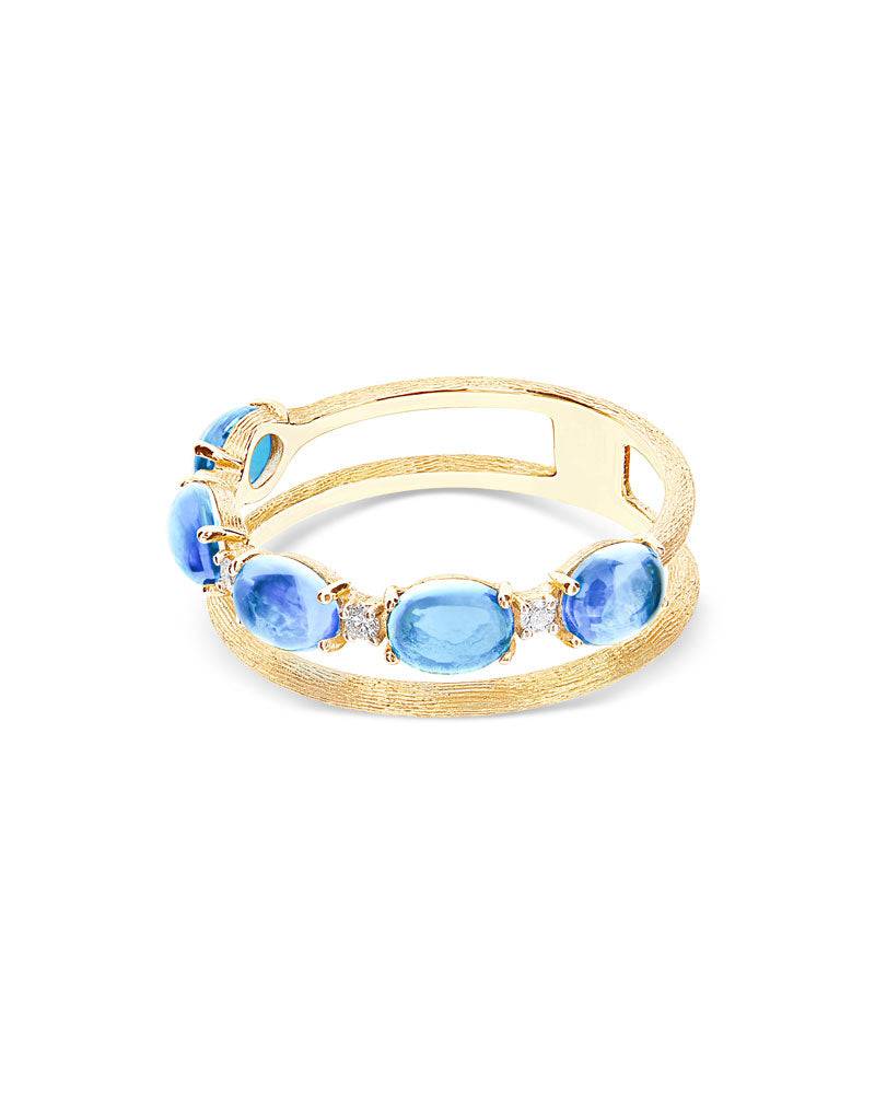 Nanis Anello "DANCING AZURE" A Doppia Fascia In Oro, Diamanti E Topazio Lond – Nanis Italian Jewels