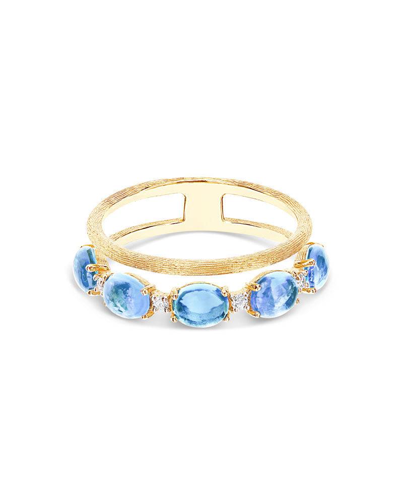 Nanis Anello "DANCING AZURE" A Doppia Fascia In Oro, Diamanti E Topazio Lond – Nanis Italian Jewels