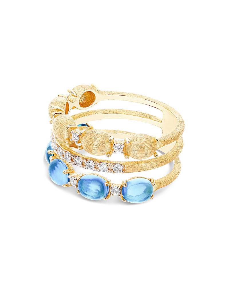 Nanis Anello "DANCING AZURE" A Tripla Fascia In Oro, Diamanti E Topazio Lond – Nanis Italian Jewels