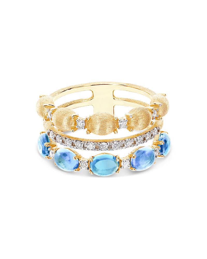 Nanis Anello "DANCING AZURE" A Tripla Fascia In Oro, Diamanti E Topazio Lond – Nanis Italian Jewels